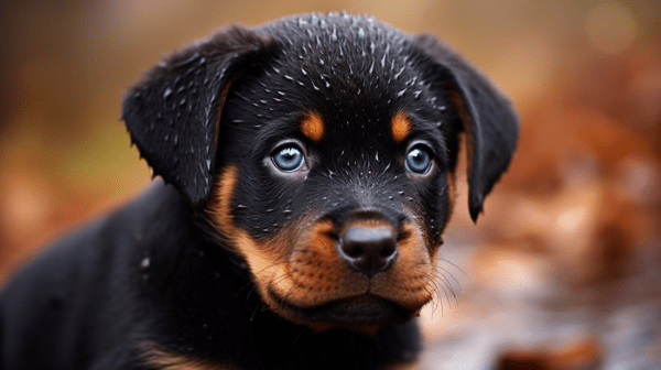 Rottweiler puppy with blue eye