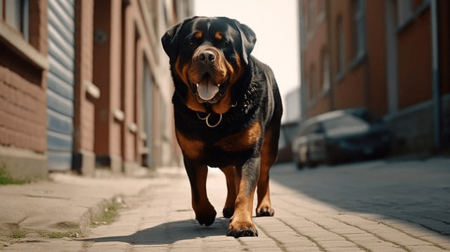 Rottweiler walking on the street